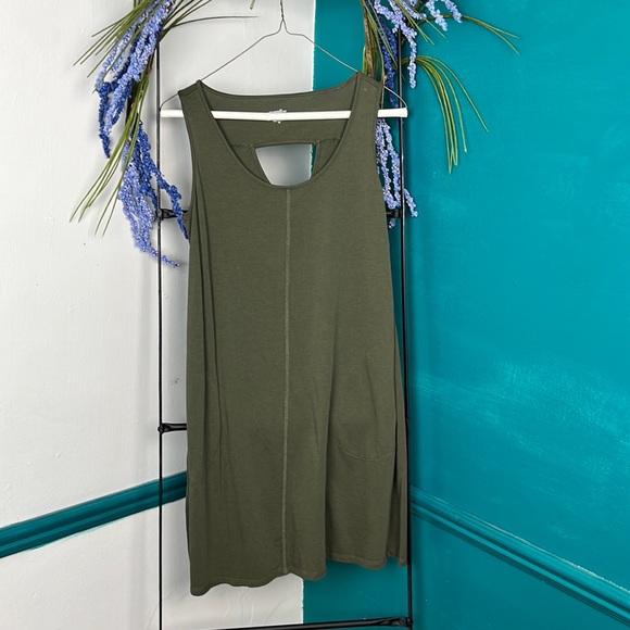 J. Jill Dresses & Skirts - Pure Jill fitness tank dress olive green pockets cut out v back